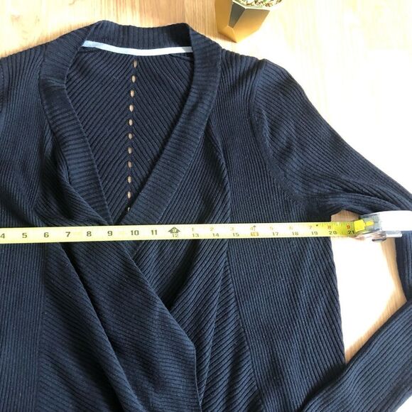 Lululemon Ribbed Knit Draped Open Front Cardigan Sweater Black - Picture 5 of 8